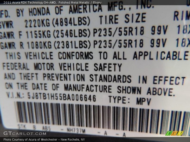 Polished Metal Metallic / Ebony 2011 Acura RDX Technology SH-AWD