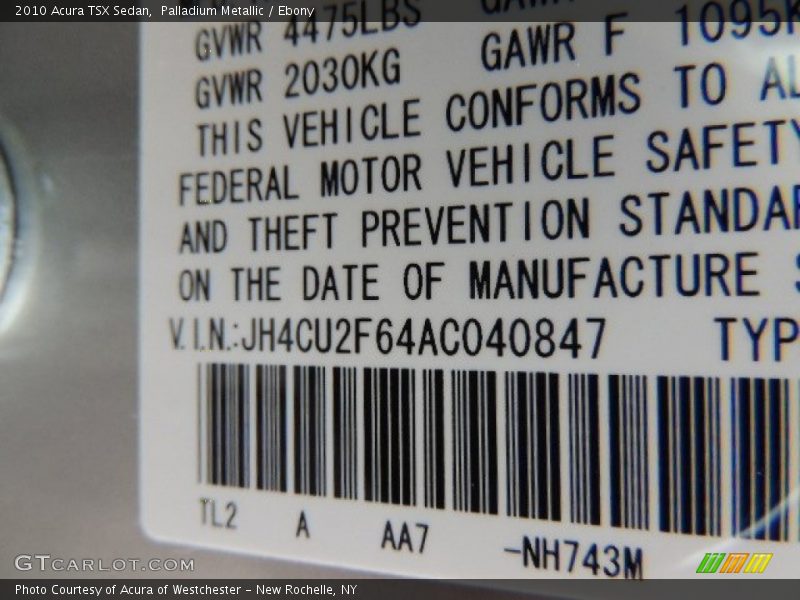 Palladium Metallic / Ebony 2010 Acura TSX Sedan