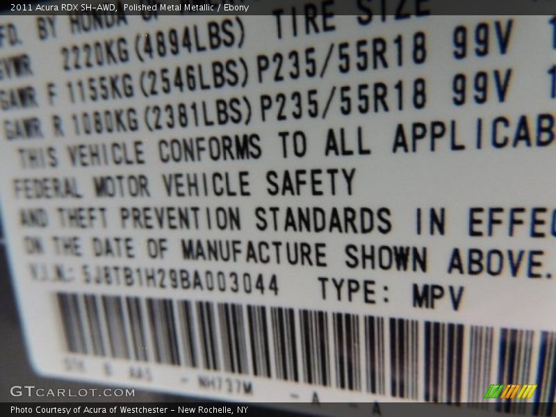 Polished Metal Metallic / Ebony 2011 Acura RDX SH-AWD