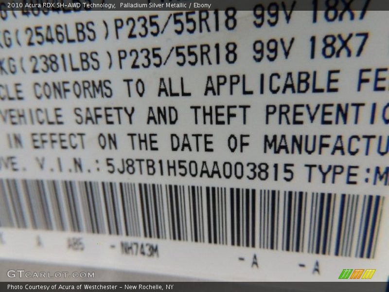 Palladium Silver Metallic / Ebony 2010 Acura RDX SH-AWD Technology