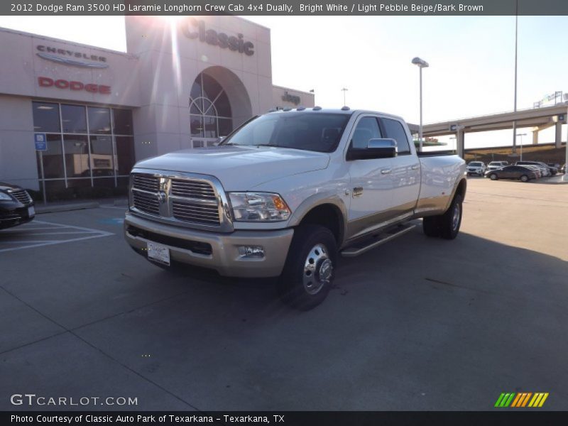 Bright White / Light Pebble Beige/Bark Brown 2012 Dodge Ram 3500 HD Laramie Longhorn Crew Cab 4x4 Dually