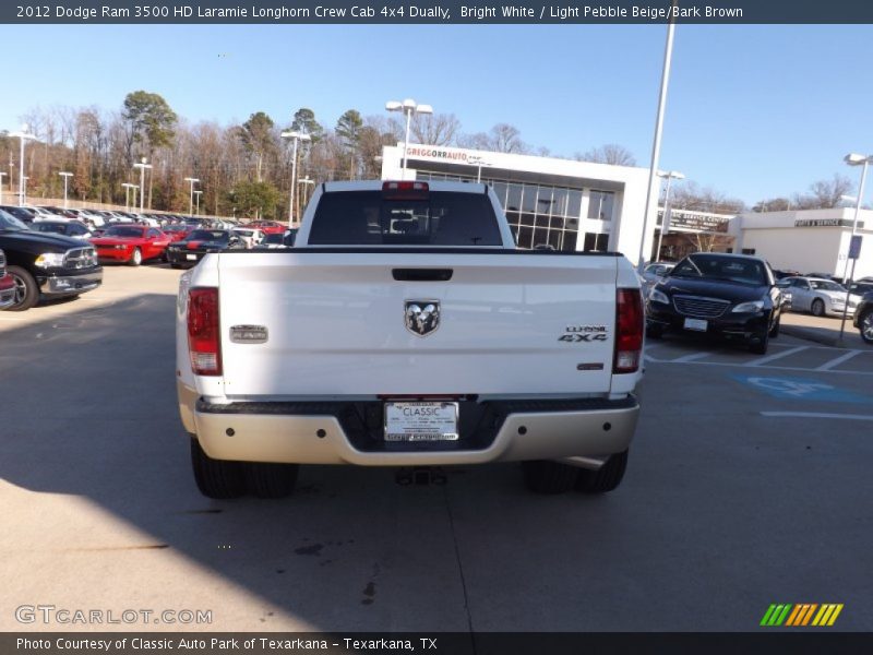 Bright White / Light Pebble Beige/Bark Brown 2012 Dodge Ram 3500 HD Laramie Longhorn Crew Cab 4x4 Dually