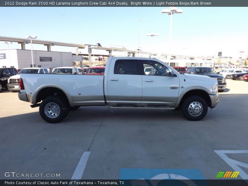 Bright White / Light Pebble Beige/Bark Brown 2012 Dodge Ram 3500 HD Laramie Longhorn Crew Cab 4x4 Dually