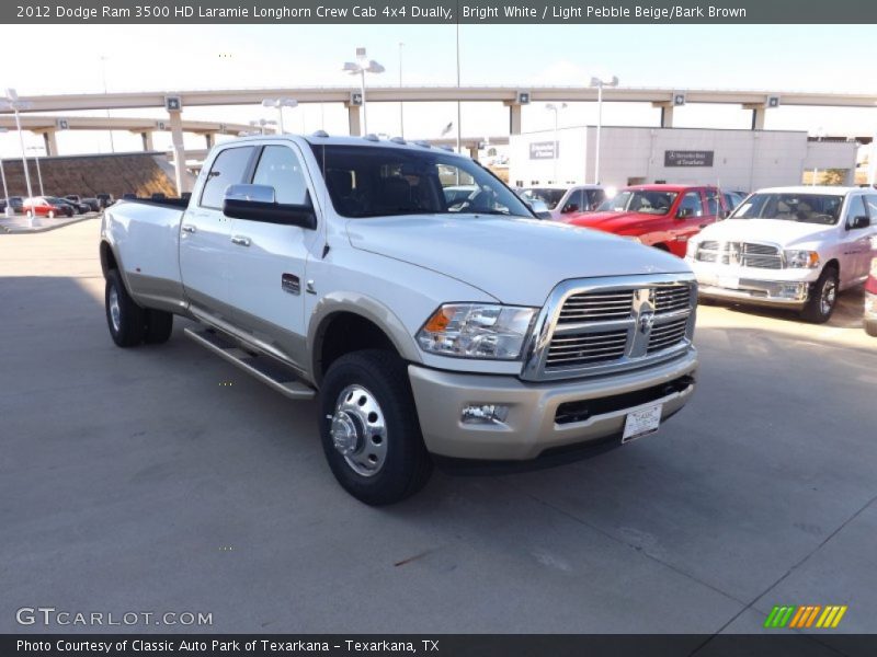 Bright White / Light Pebble Beige/Bark Brown 2012 Dodge Ram 3500 HD Laramie Longhorn Crew Cab 4x4 Dually
