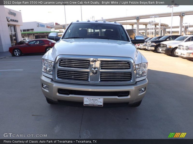 Bright White / Light Pebble Beige/Bark Brown 2012 Dodge Ram 3500 HD Laramie Longhorn Crew Cab 4x4 Dually