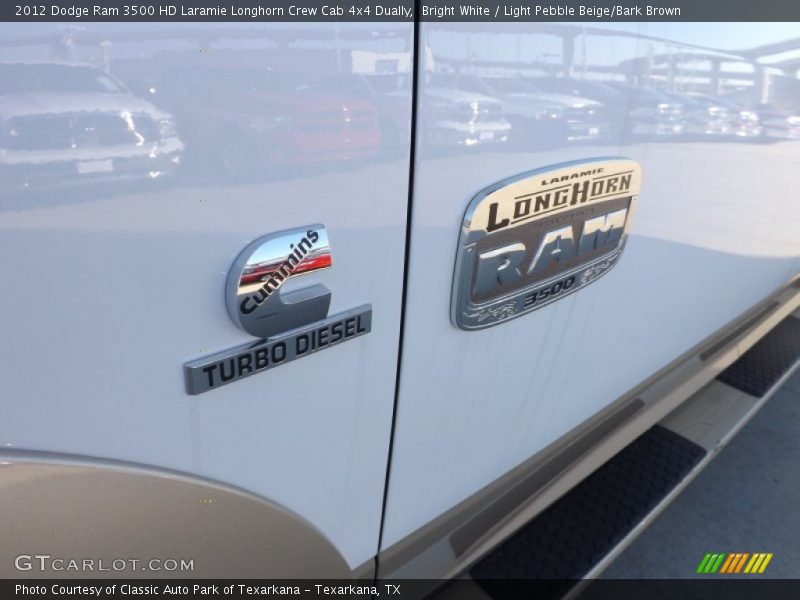 Bright White / Light Pebble Beige/Bark Brown 2012 Dodge Ram 3500 HD Laramie Longhorn Crew Cab 4x4 Dually