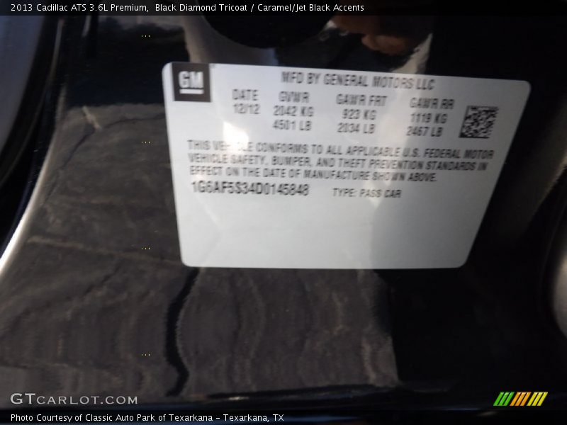 Black Diamond Tricoat / Caramel/Jet Black Accents 2013 Cadillac ATS 3.6L Premium