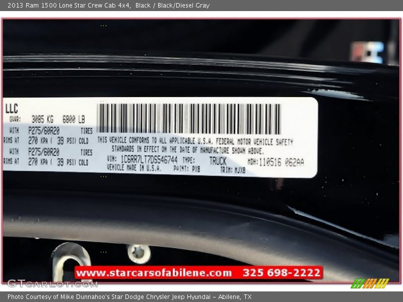 Black / Black/Diesel Gray 2013 Ram 1500 Lone Star Crew Cab 4x4
