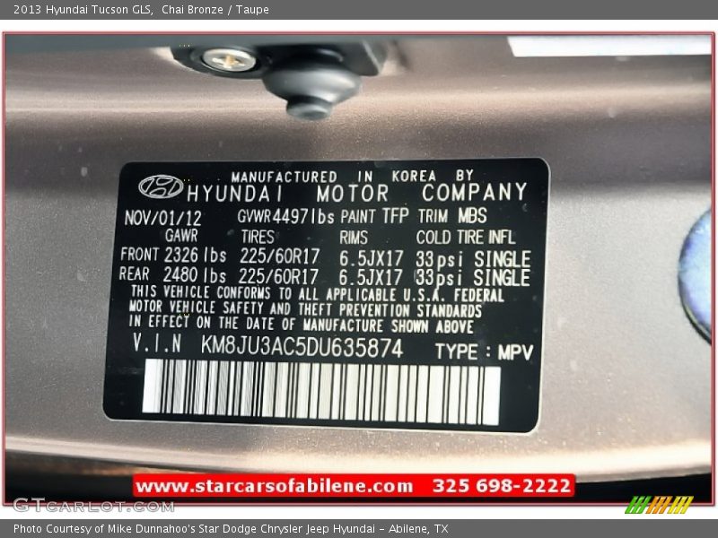 Chai Bronze / Taupe 2013 Hyundai Tucson GLS