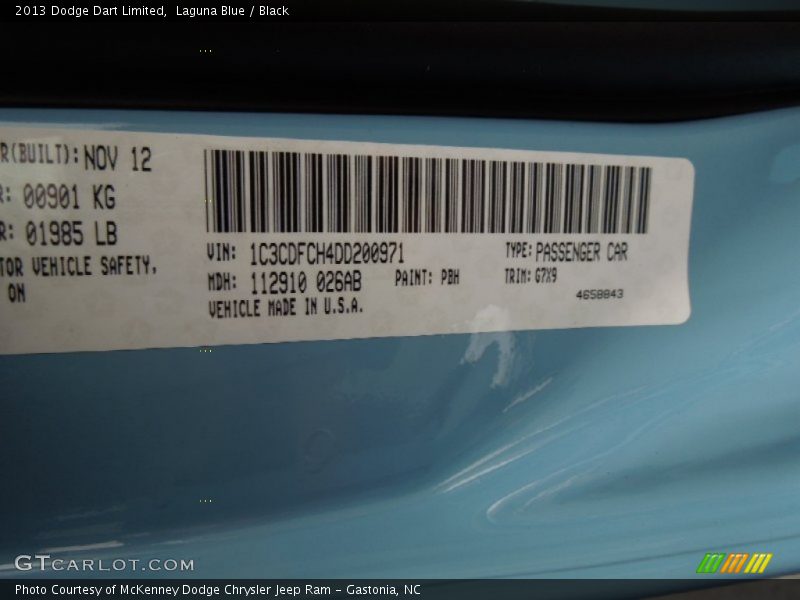 2013 Dart Limited Laguna Blue Color Code PBH