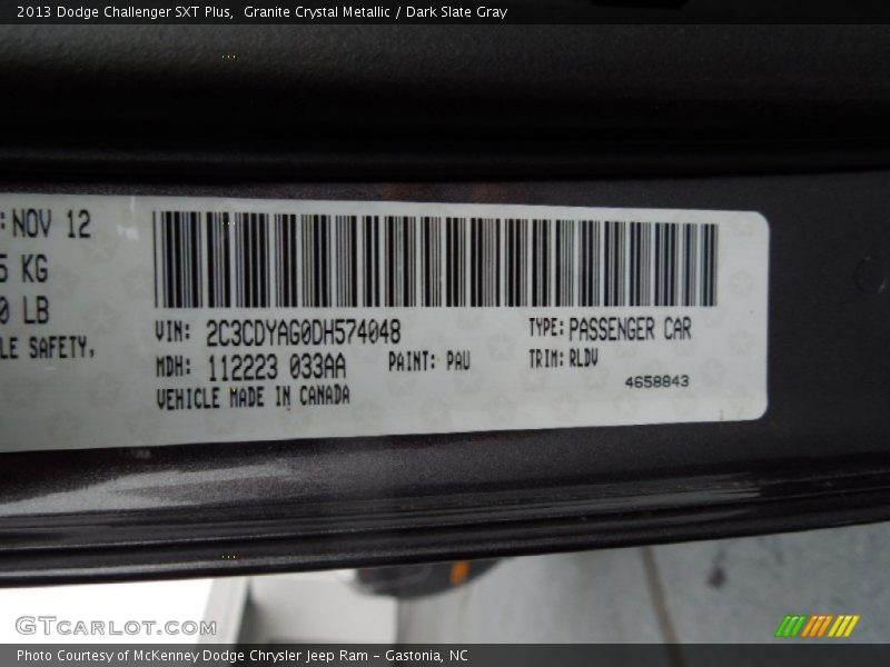 Granite Crystal Metallic / Dark Slate Gray 2013 Dodge Challenger SXT Plus