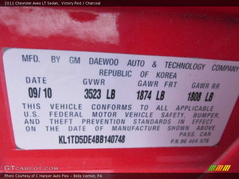 Victory Red / Charcoal 2011 Chevrolet Aveo LT Sedan