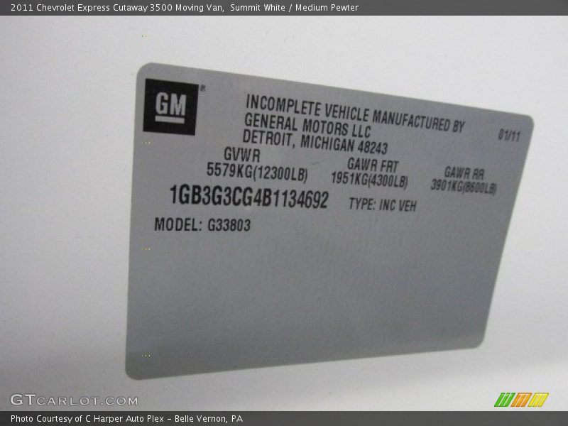 Summit White / Medium Pewter 2011 Chevrolet Express Cutaway 3500 Moving Van
