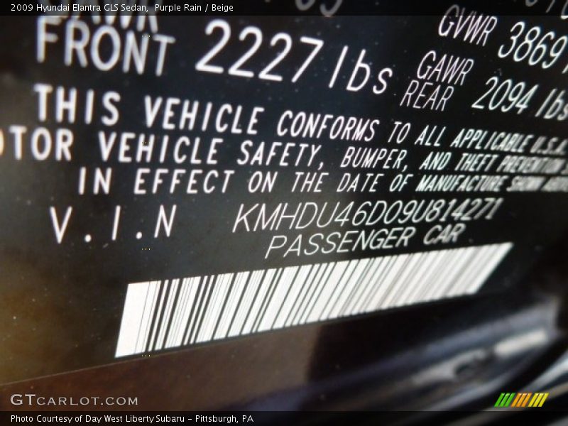 Purple Rain / Beige 2009 Hyundai Elantra GLS Sedan