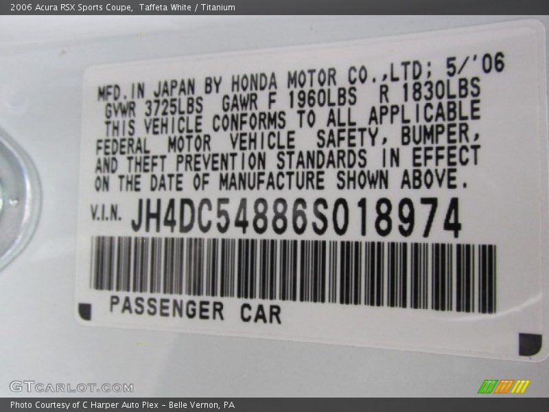 Taffeta White / Titanium 2006 Acura RSX Sports Coupe