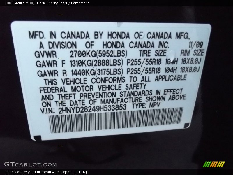 Dark Cherry Pearl / Parchment 2009 Acura MDX