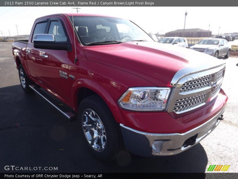 Flame Red / Canyon Brown/Light Frost Beige 2013 Ram 1500 Laramie Crew Cab 4x4