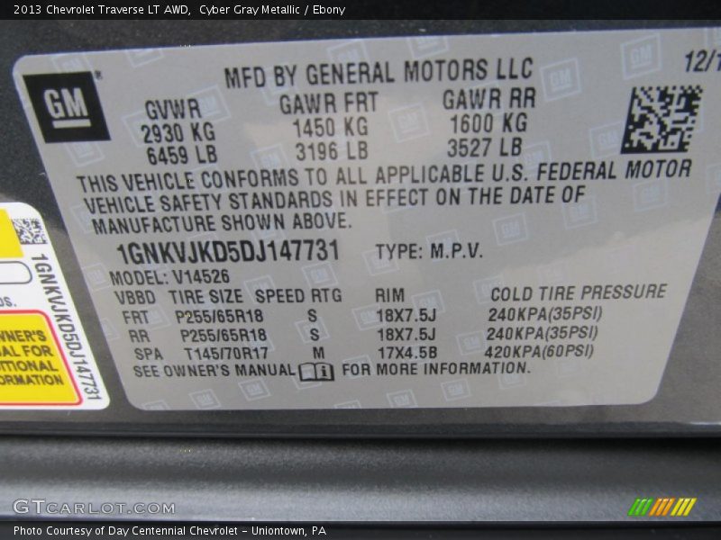 Cyber Gray Metallic / Ebony 2013 Chevrolet Traverse LT AWD