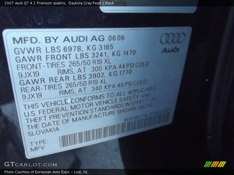 Daytona Gray Pearl / Black 2007 Audi Q7 4.2 Premium quattro