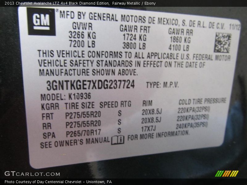 Fairway Metallic / Ebony 2013 Chevrolet Avalanche LTZ 4x4 Black Diamond Edition
