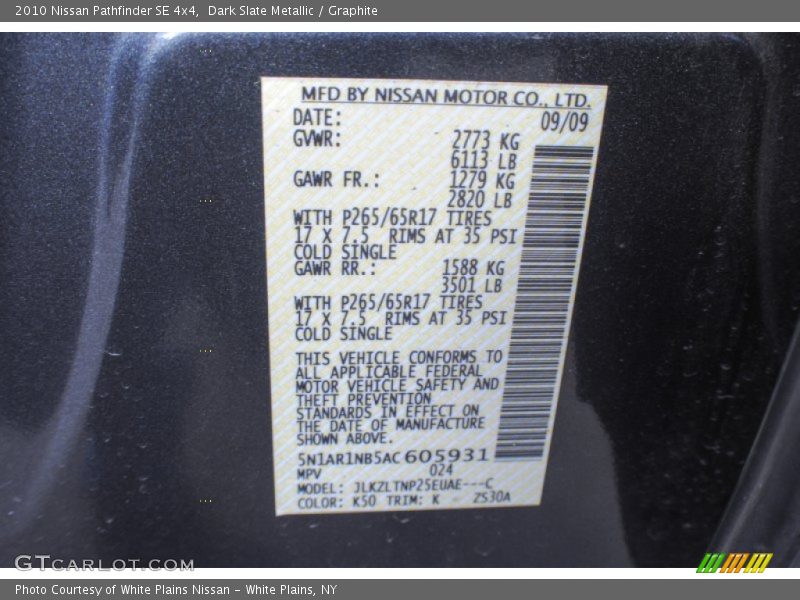 Dark Slate Metallic / Graphite 2010 Nissan Pathfinder SE 4x4