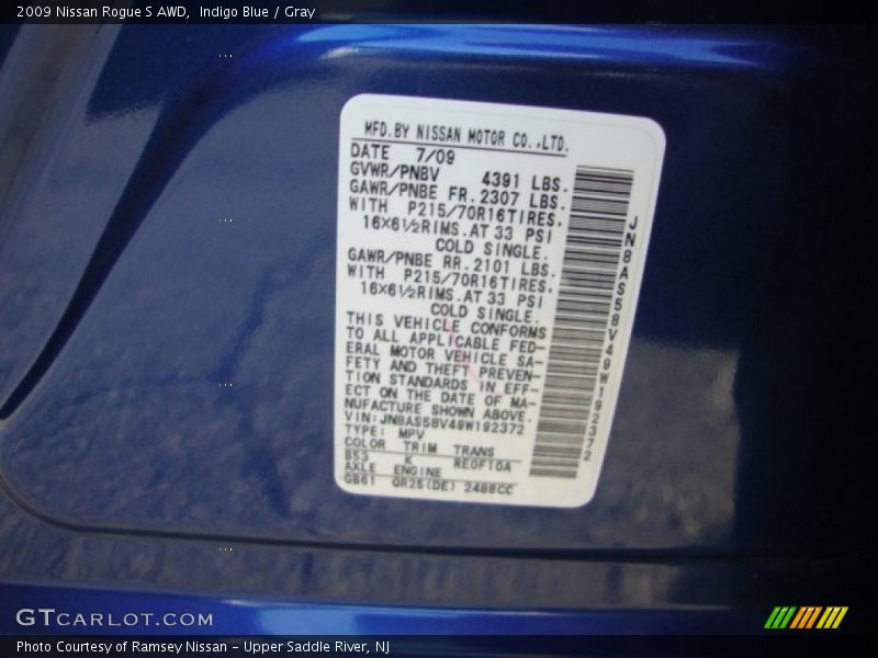 Indigo Blue / Gray 2009 Nissan Rogue S AWD
