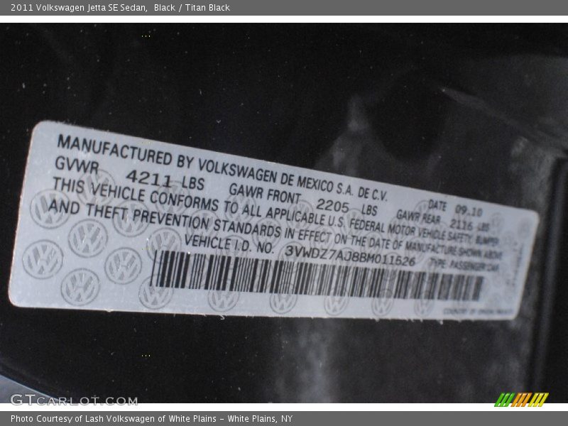 Black / Titan Black 2011 Volkswagen Jetta SE Sedan