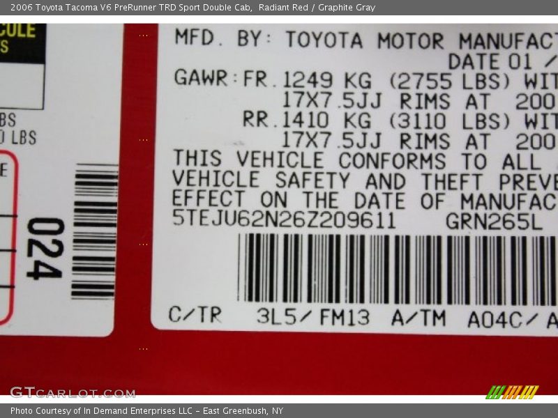 Radiant Red / Graphite Gray 2006 Toyota Tacoma V6 PreRunner TRD Sport Double Cab