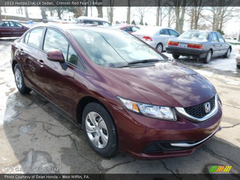 Crimson Red Pearl / Beige 2013 Honda Civic LX Sedan