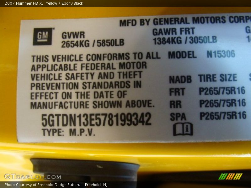 Yellow / Ebony Black 2007 Hummer H3 X