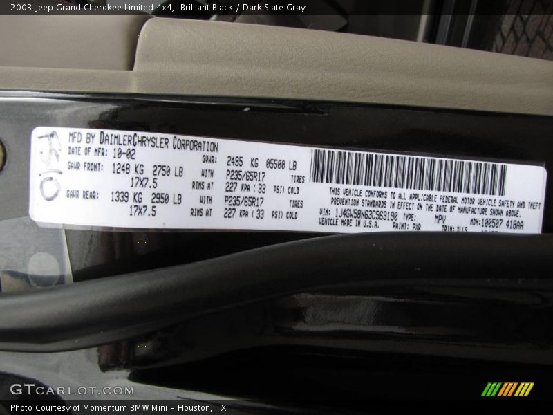 Brilliant Black / Dark Slate Gray 2003 Jeep Grand Cherokee Limited 4x4
