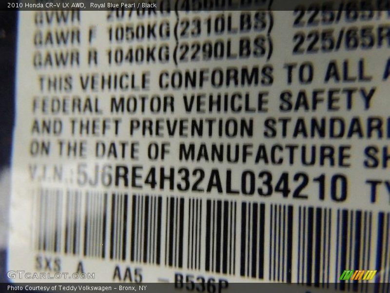 Royal Blue Pearl / Black 2010 Honda CR-V LX AWD