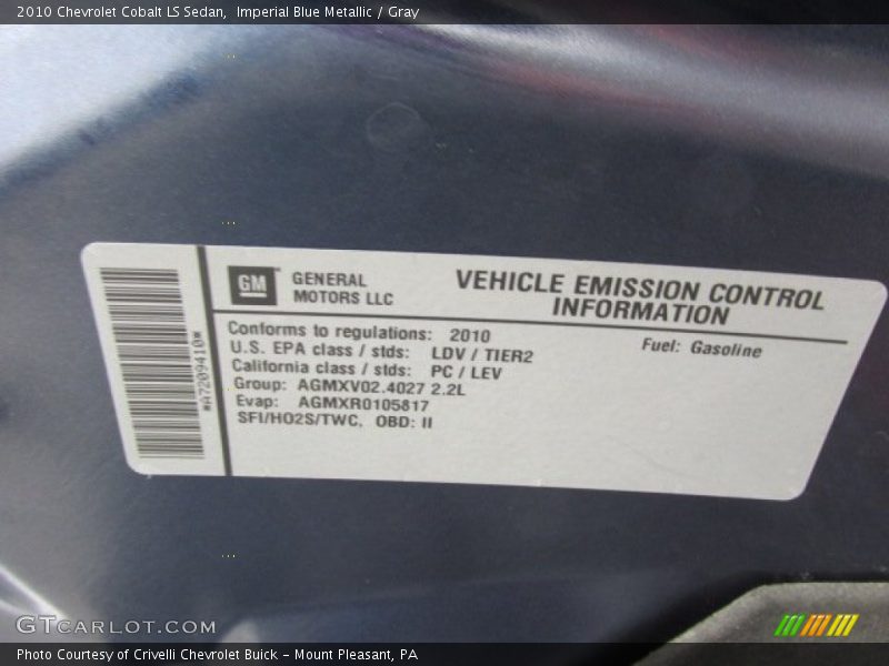 Imperial Blue Metallic / Gray 2010 Chevrolet Cobalt LS Sedan