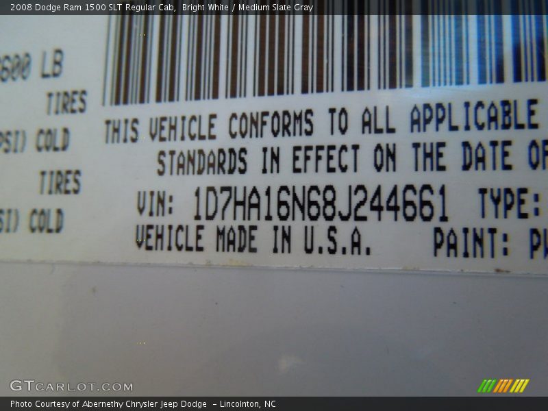 Bright White / Medium Slate Gray 2008 Dodge Ram 1500 SLT Regular Cab