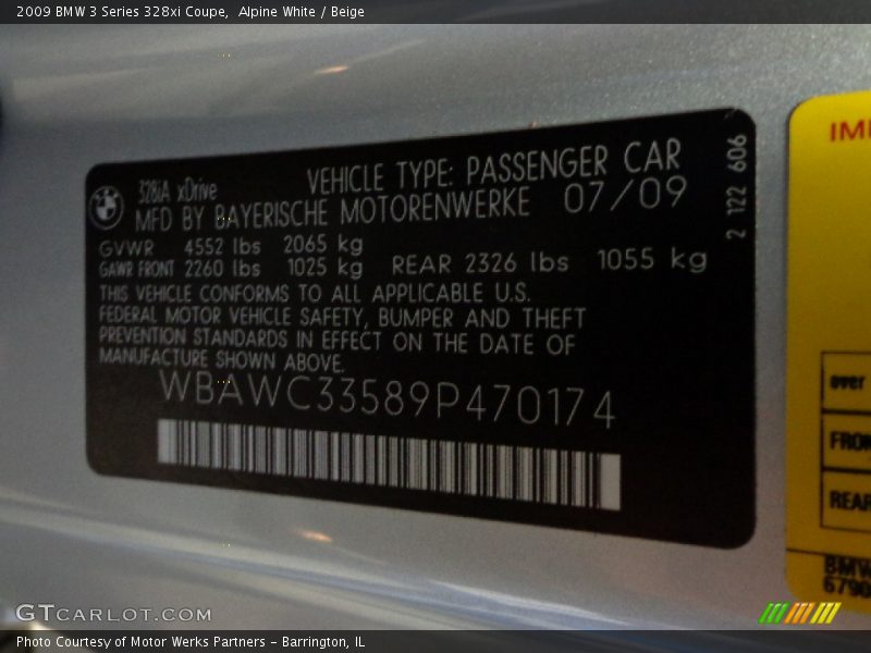 Alpine White / Beige 2009 BMW 3 Series 328xi Coupe