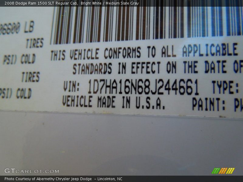 Bright White / Medium Slate Gray 2008 Dodge Ram 1500 SLT Regular Cab