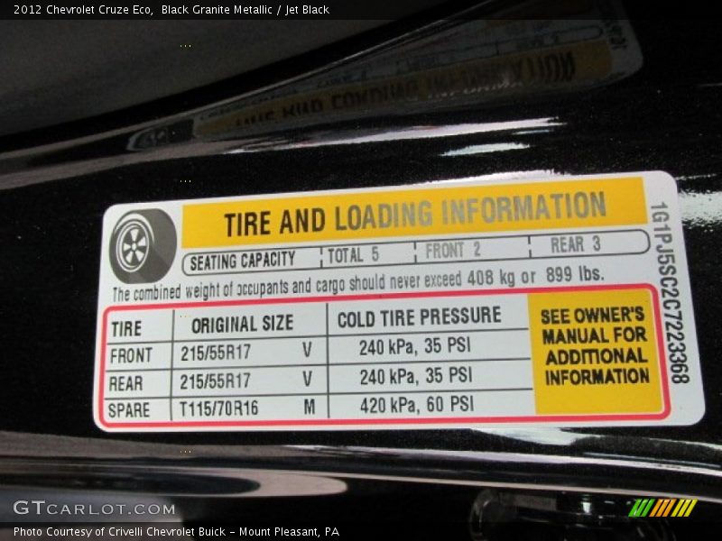 Info Tag of 2012 Cruze Eco