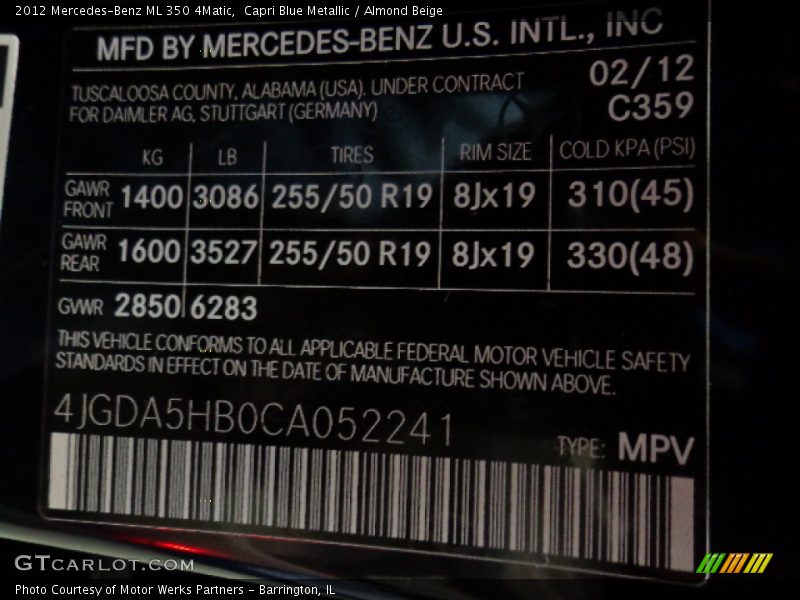 Capri Blue Metallic / Almond Beige 2012 Mercedes-Benz ML 350 4Matic