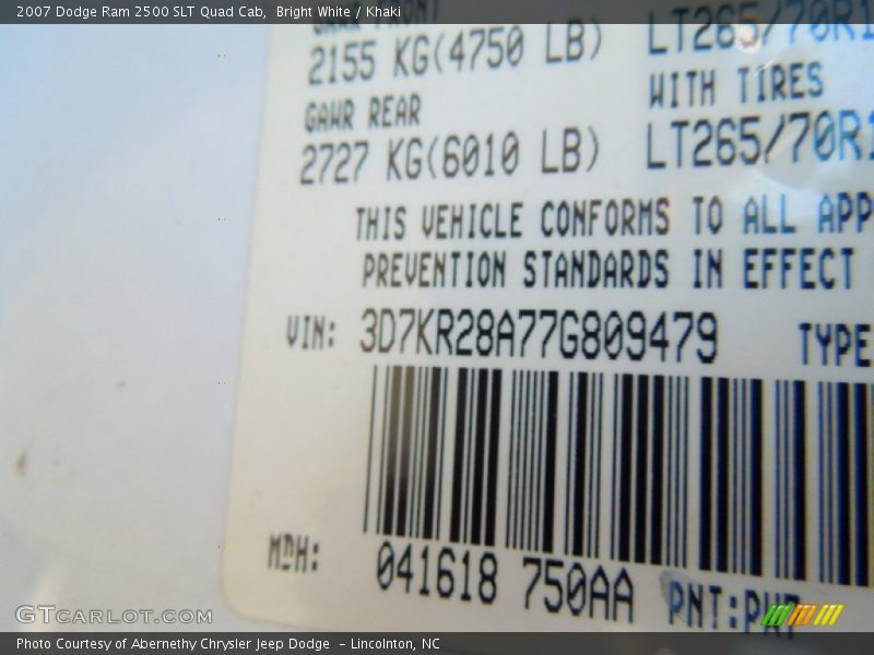 Bright White / Khaki 2007 Dodge Ram 2500 SLT Quad Cab