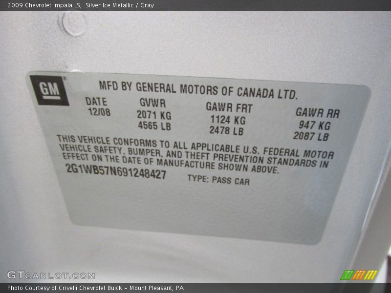 Silver Ice Metallic / Gray 2009 Chevrolet Impala LS