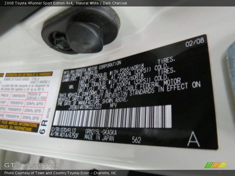 Natural White / Dark Charcoal 2008 Toyota 4Runner Sport Edition 4x4