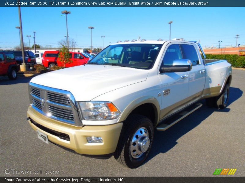 Bright White / Light Pebble Beige/Bark Brown 2012 Dodge Ram 3500 HD Laramie Longhorn Crew Cab 4x4 Dually