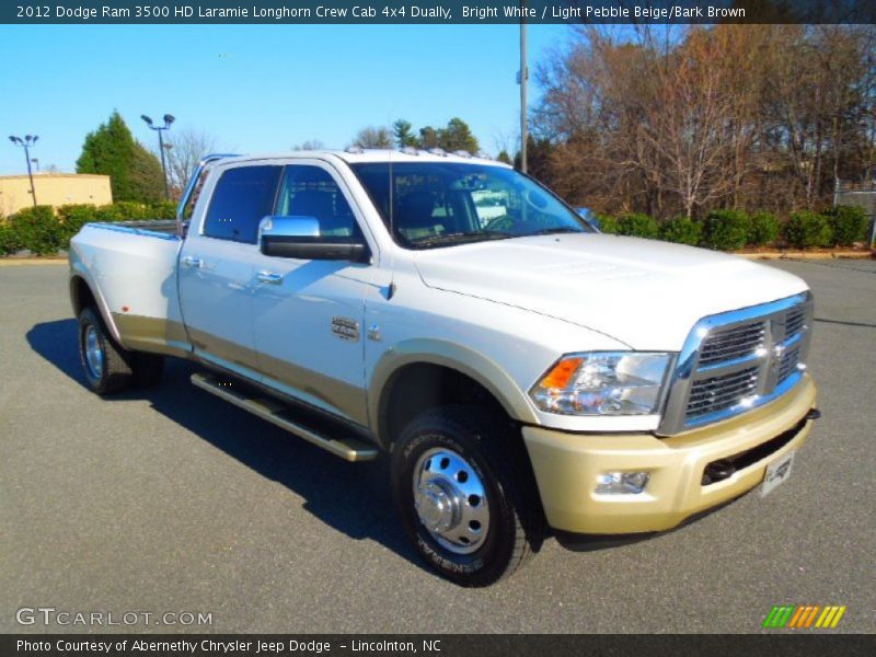 Bright White / Light Pebble Beige/Bark Brown 2012 Dodge Ram 3500 HD Laramie Longhorn Crew Cab 4x4 Dually