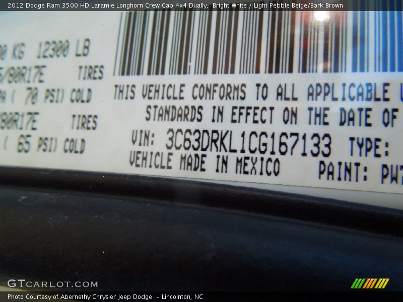 Bright White / Light Pebble Beige/Bark Brown 2012 Dodge Ram 3500 HD Laramie Longhorn Crew Cab 4x4 Dually