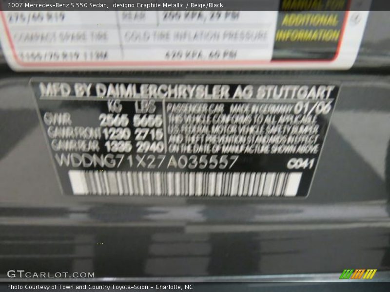 2007 S 550 Sedan designo Graphite Metallic Color Code 041