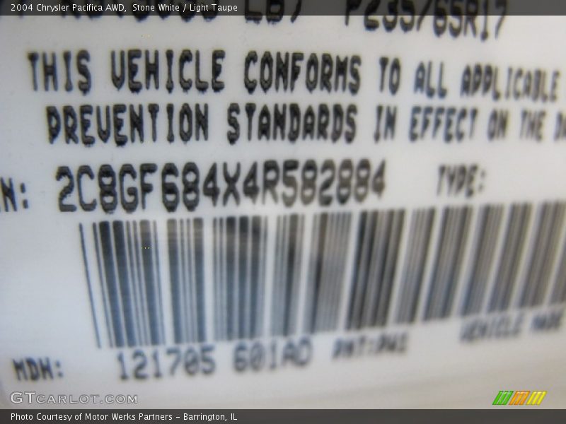 2004 Pacifica AWD Stone White Color Code PW1