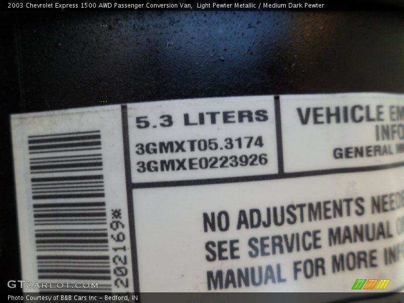 Light Pewter Metallic / Medium Dark Pewter 2003 Chevrolet Express 1500 AWD Passenger Conversion Van