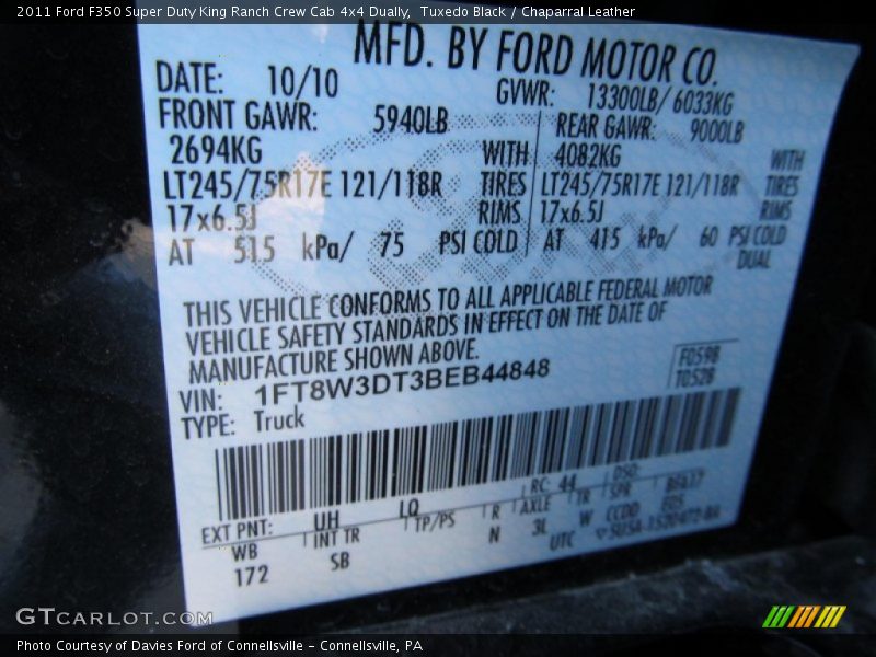 Tuxedo Black / Chaparral Leather 2011 Ford F350 Super Duty King Ranch Crew Cab 4x4 Dually
