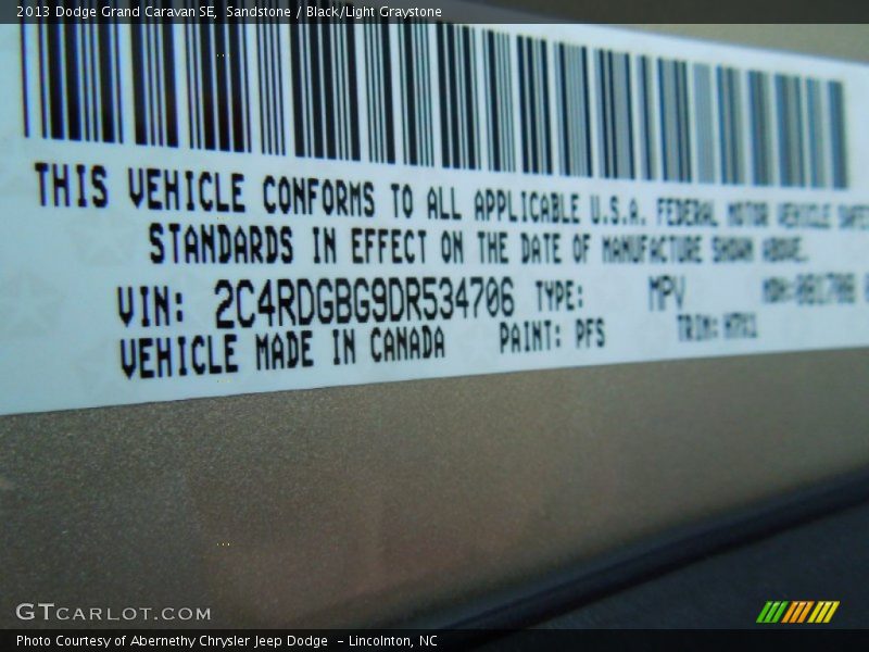 Sandstone / Black/Light Graystone 2013 Dodge Grand Caravan SE
