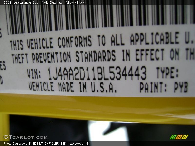 Detonator Yellow / Black 2011 Jeep Wrangler Sport 4x4